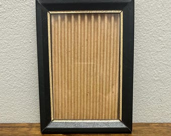 Vintage Black Faux Leather 5x7 Picture Frame, Gold Trim Photo Frame, Classic Tabletop Wall Frame