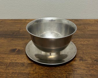 Vintage Danish Stainless Steel Serving Bowl with Underplate, Mid Century Modern MCM Minimalist Decor