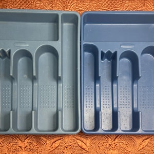 Light or Bright Blue Vintage Utensil Drawer Organizer, Rubbermaid Flatware Holder Tray - You Choose