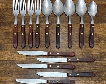 Vintage Washington Forge Stadt und Land Holz und rostfreier Löffel, Ersatz für Besteck, einzeln erhältlich