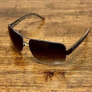 Vintage Michele Coral Reef Sunglasses, Brown Gradient Semi Rimless Shades, Etched Geometric Metal Frames, Y2K Eyewear