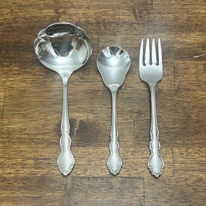 Vintage Oneida Dover Sugar Shell Spoon, Gravy Ladle or Salad Fork, Stainless Steel Flatware Replacement, Sold Individually