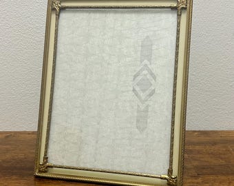 Vintage Gold Tone Glass Picture Frame, Reverse Painted Glass Border, Art Deco Style 8x10 Photo Frame, Hollywood Regency Decor