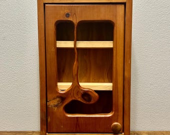 Vintage Wood Wall Display Cabinet, Adjustable Shelves, Organic Carved Door, Rustic Scandinavian Curio Cabinet, Spice Cabinet
