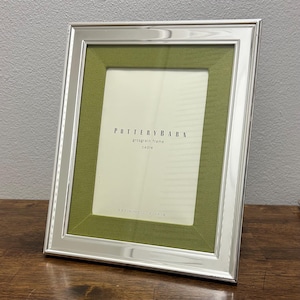 Pottery Barn 5x7 Silver Picture Frame, Green Grosgrain Frame, Tabletop Photo Frame, Modern Classic Decor