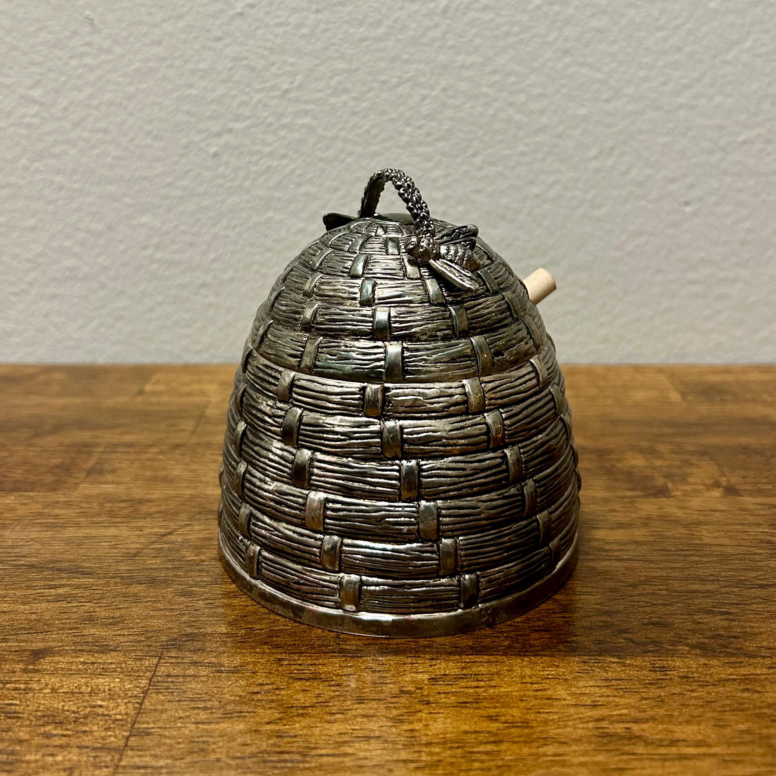 Vintage Godinger Silverplate Beehive Honey Pot With Glass Liner
