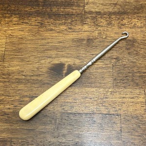 Vintage Celluloid Button Hook, French Ivory Handle Corset Hook, Sewing Tool or Vanity Accessory