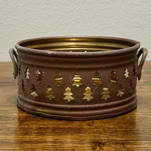 Vaso portafiori in ottone, portacandele a colonna traforato per albero di Natale, contenitore rustico per le feste, 15 cm