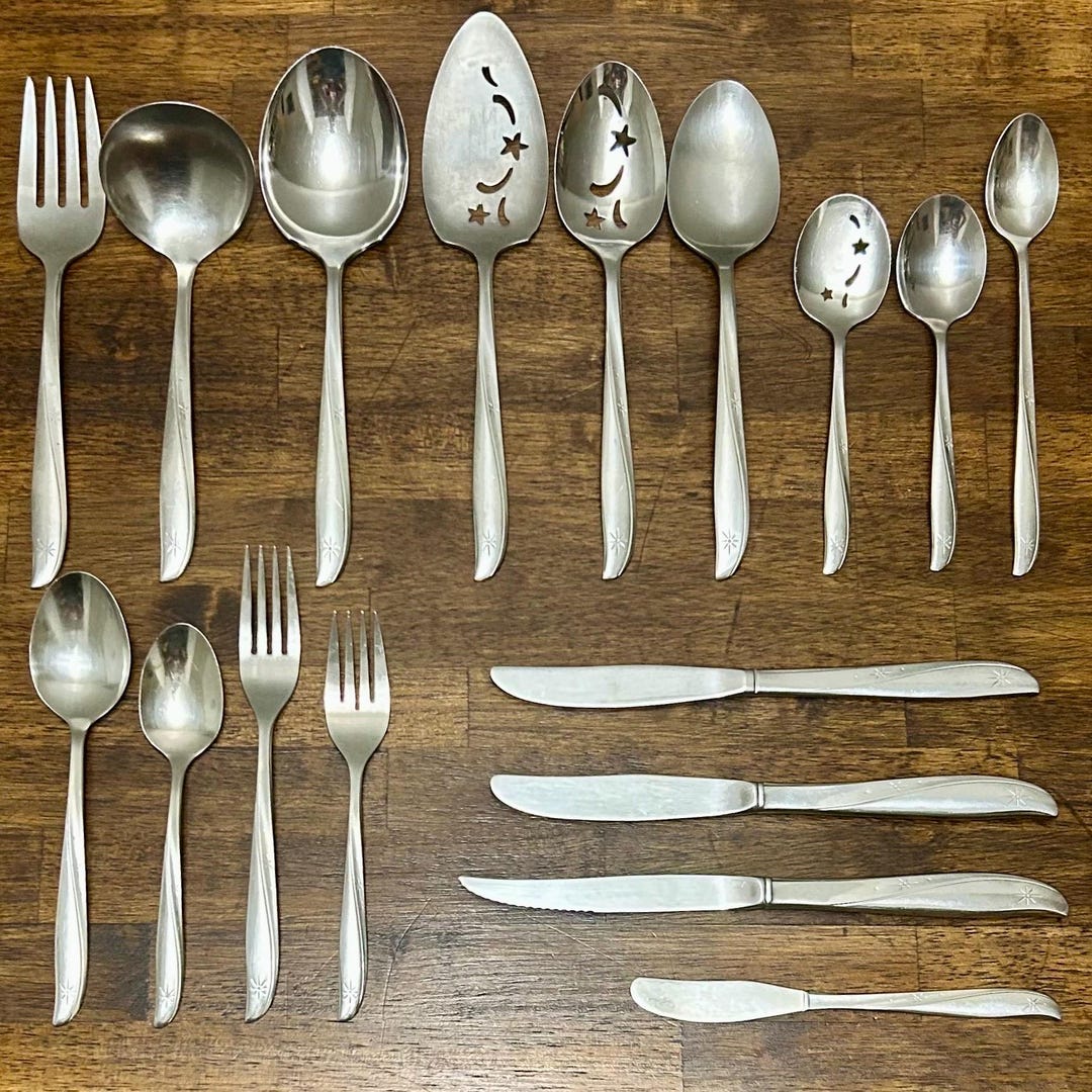 Vintage Oneida Twin Star Pierced Spoon, Dessert Server, Fork or