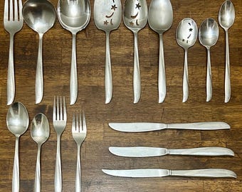 Cuchara perforada Oneida Twin Star vintage, servidor de postres, tenedor o cucharilla de té, repuesto de cubertería Atomic, acero inoxidable, se vende por unidad.