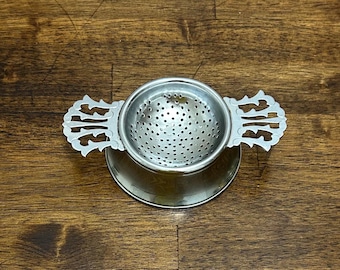 Vintage Tea Strainer with Drip Dish, Over Cup Loose Leaf Strainer, Ornate Silverplate Tea Accessory, Platina Plate