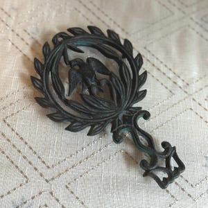 Cast Iron Vintage Trivet, Eagle and Heart, J.Z.H. Mid-Century Casserole Hot Pad