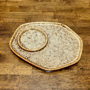 Vintage Ceramic Candle Tray, Brown Speckled Glaze, Rounded Rectangular Pottery Tray, 8.5”