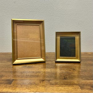 Vintage Gold Picture Frame Set, Beveled Brass Tone Frames, 4x3 and 6.5x4.5 Photo Sizes, Mid Century Decor, Desk or Vanity Display