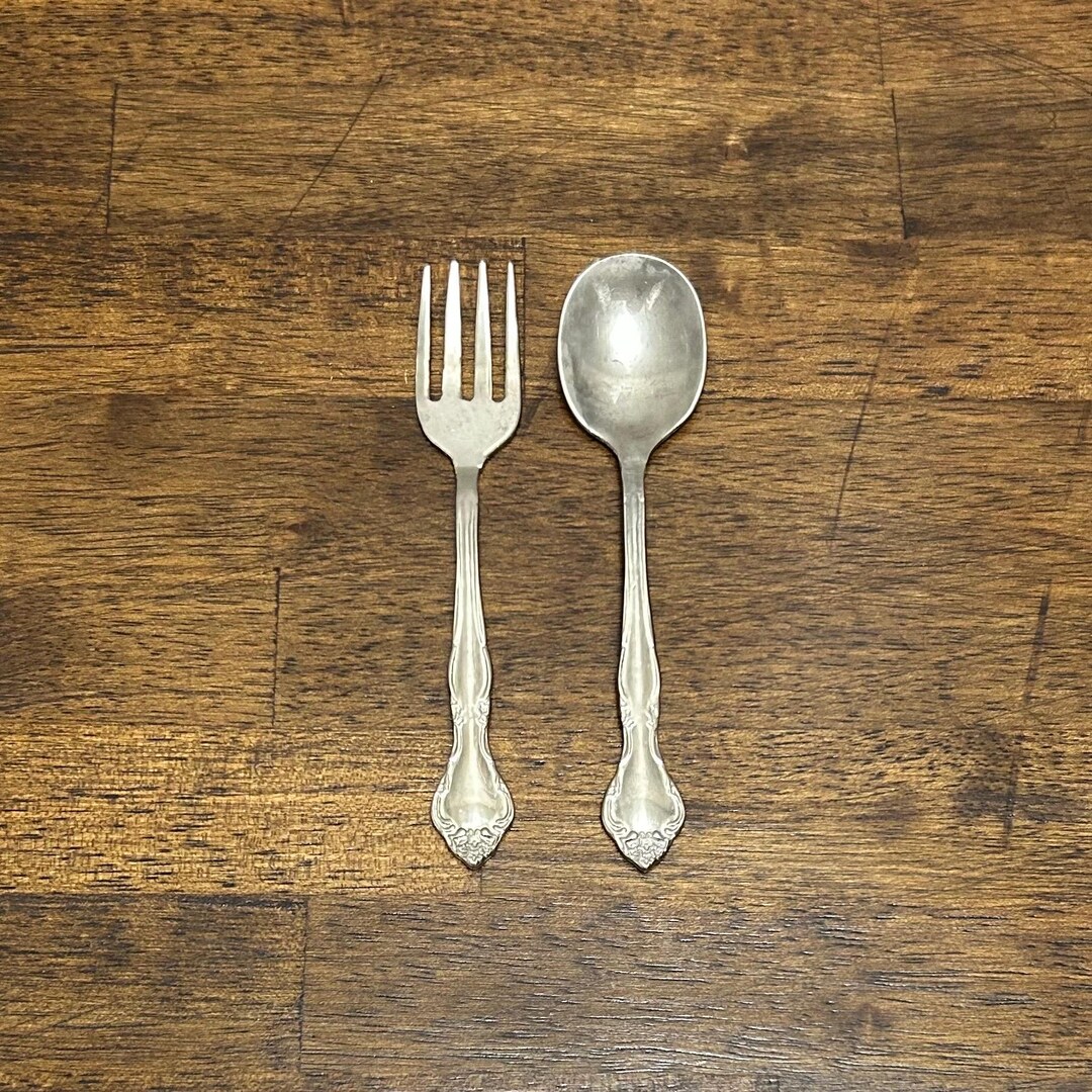 Vintage Japanese Silverplate Baby Spoon and Fork Set, Child’s Flatware ...