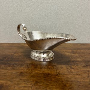 Vintage Silverplate Gravy Boat, Bowl, Beaded Detail, Made in India