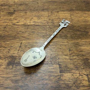 Antique Stamped Sterling Silver Navajo Spoon, Whirling Log and Arrows