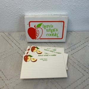Here's What's Cookin' Cartões de receitas duplas vintage, em branco, 5x3 com design de maçã, conjunto de 12