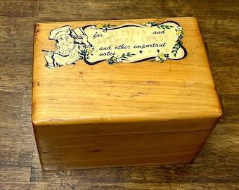 Vintage Wooden Recipe Box, For Recipes and Playing Cards and Other Important Notes