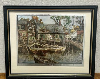 Lámina náutica vintage en lámina de plata, Refugio del puerto de Lionel Barrymore, Arte mural costero enmarcado, 8x10