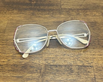 Vintage Oversized Aviator Eyeglass Frames, L’Amy Kathy Gold Tone Fuchsia Glasses, 1980s French Eyewear