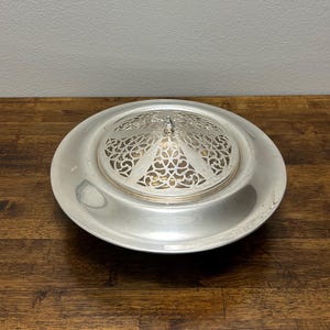 Silverplate Vintage Pedestal Serving Dish with Pierced Lid, Ornate Centerpiece
