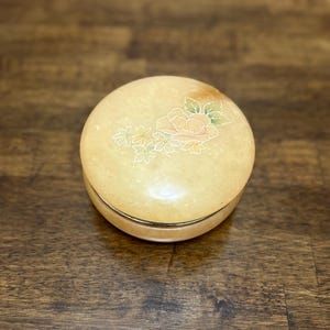 Hand-Carved Genuine Alabaster Vintage Jewelry Box – Made in Italy – Floral Motif, Trinket Holder