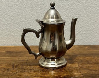 Vintage Godinger Mini Silverplate Coffee Pot, Tiny Decorative Teapot with Hinged Lid, Dollhouse Miniature, Silver Tone Shelf Decor