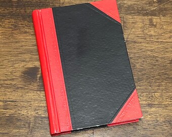 Cuaderno vintage en blanco, cuaderno de tapa dura rojo y negro, cuaderno de escritura parcialmente usado, diario rayado, “Creo que…”