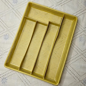 Retro Yellow Vintage Utensil Drawer Organizer, Flatware Holder Tray