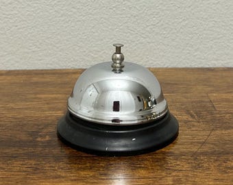 Vintage Service Bell, Counter Desk Hotel Bell, Silver and Black