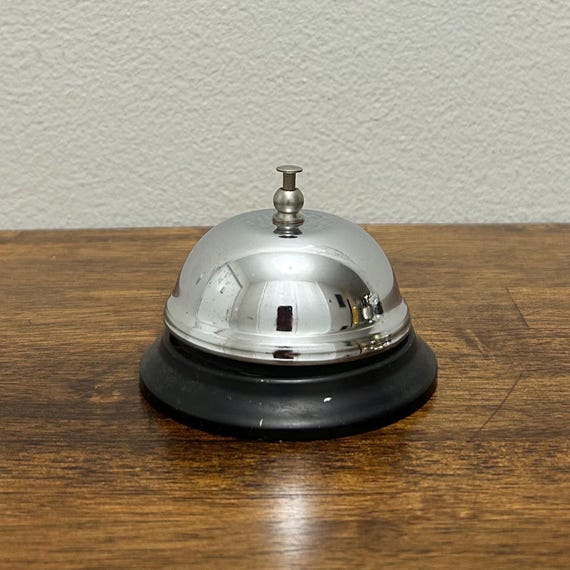 Vintage Service Bell, Counter Desk Hotel Bell, Silver and Black