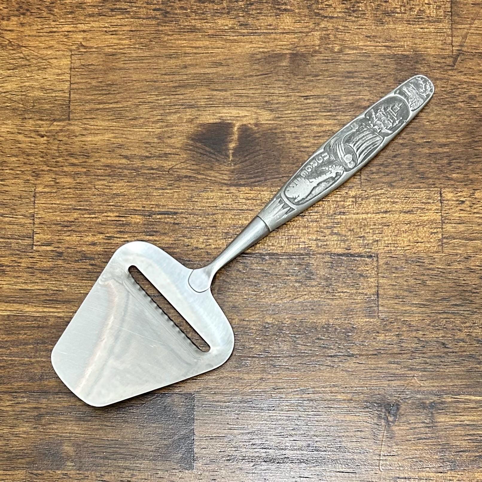 Vintage Norwegian Pewter Cheese Slicer | Ship Scene | Scandinavian