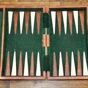 Vintage Backgammon Board Only, Brown Faux Leather and Green Corduroy
