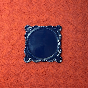 California Pantry Blue Embossed Beaded Square Ceramic Hot Plate, Trivet, Spoon Rest