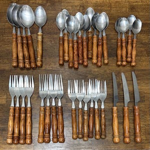 Vintage Lifetime Cutlery Old Homestead Flatware Replacements, Wood Handles