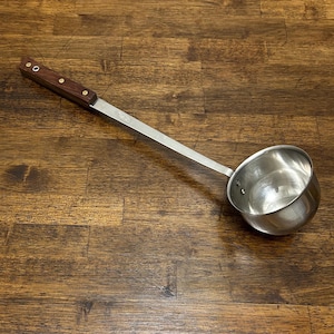 Vintage Stainless Wok Ladle with Long Wood Handle