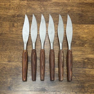 Mode Danish Vintage Steak Knives with Teak Handles, Set of 6, Sheffield England