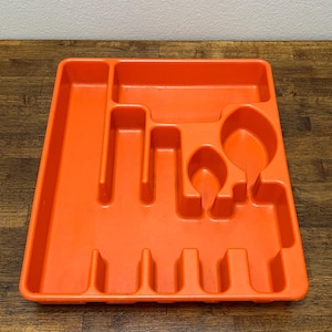 Rubbermaid Vintage Orange Utensil Drawer Organizer, Flatware Holder Tray