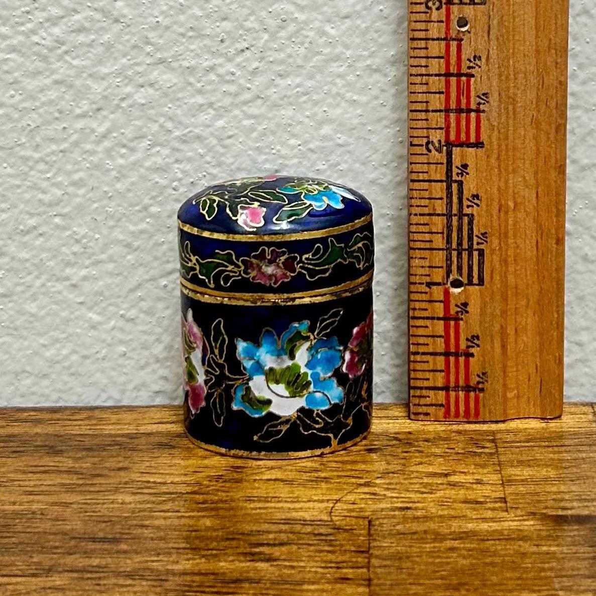 Vintage Cloisonné Enamel Trinket Box, Cobalt Blue Floral Brass