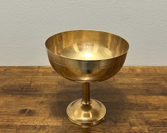 Vintage Brass Pedestal Bowl, Hollywood Regency Footed Compote, Brass Centerpiece Bowl, Made in India, Mid Century Decor