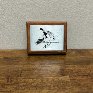 Iminac Vintage Nature Etching, Small Silver Metal Duck Etching on Wood