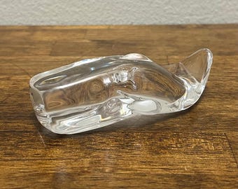 Vintage Atlantis Crystal Whale Figurine, Portugal Lead Crystal Humpback Sculpture, 4.5 Inch Art Glass Ocean Decor