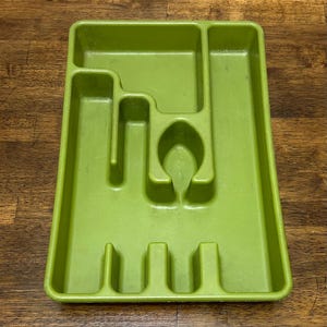 Avocado Green Vintage Small / Narrow Utensil Drawer Organizer, Rubbermaid Flatware Holder Tray