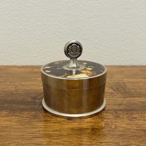 Lauren Ralph Lauren Wentworth Tortoise Trinket Box, Vintage Round Keepsake Box, Faux Tortoiseshell Inlay, Vanity Decor