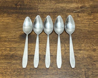 Juego de 5 cucharas vintage para pomelo, cucharas dentadas de acero inoxidable para cítricos, cubiertos para desayuno