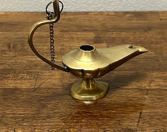 Vintage miniatyr mässingslampa Genie, Hollywood Regency Boho hylldekor