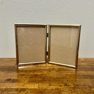 Vintage Brass Double Picture Frame, Hinged Bi-Fold Photo Frame, Hollywood Regency Desk Frame