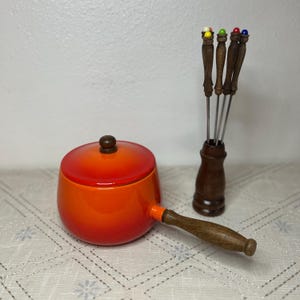 Vintage Orange Fondue Set: Mid-Century Modern Kitchen, Made in Japan