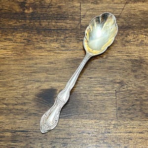 Vintage International Silver Beverly Manor Sugar Shell Spoon, Silverplate Flatware Replacement, 1964 Floral Pattern, Serving Spoon